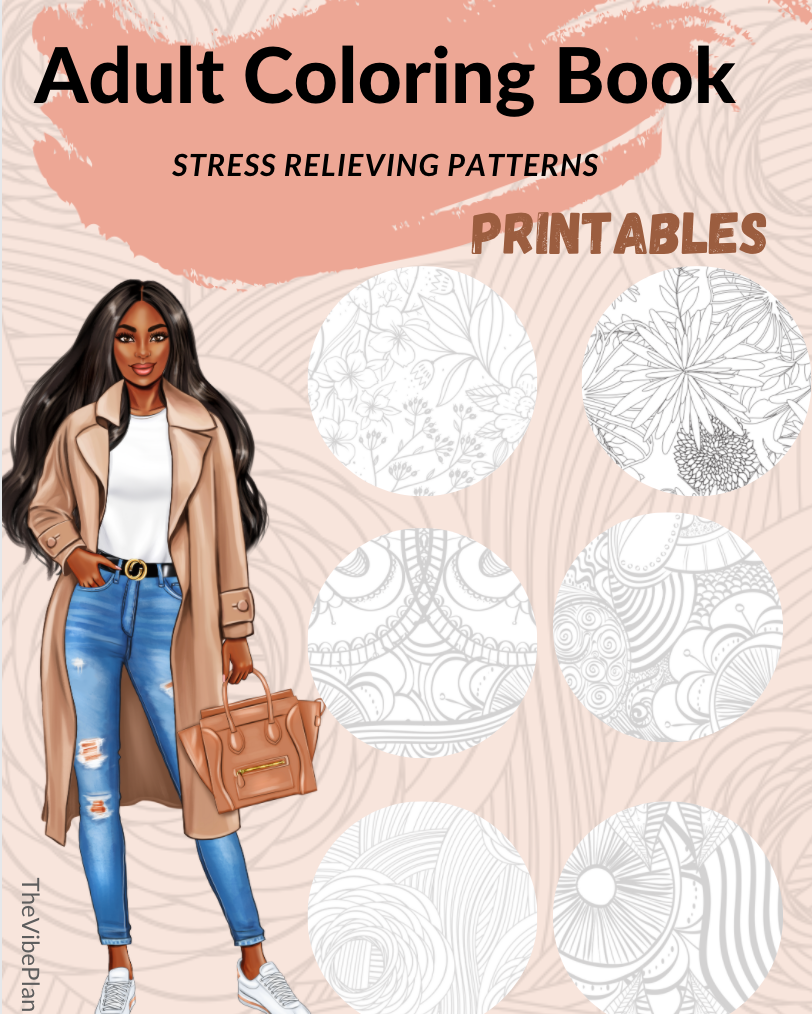 Printable Adult Coloring Book | Stress Relieving Patterns - The Vibe Planner
